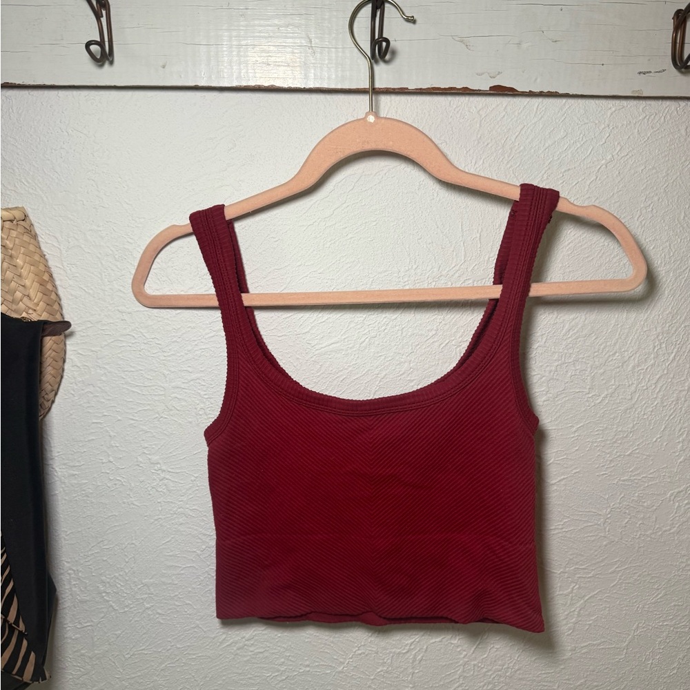 Ribbed Tank Crop Top - Burgundy